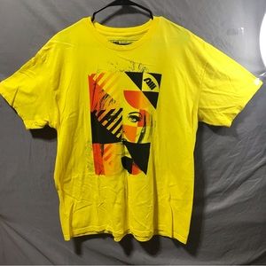 ALLI Mens Slim Fit T Shirt Yellow XL Short Sleeve Women Print Pullover Crew Neck